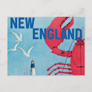 Reiseplakat im Vintage-Stil für New England-Hummer Postkarte