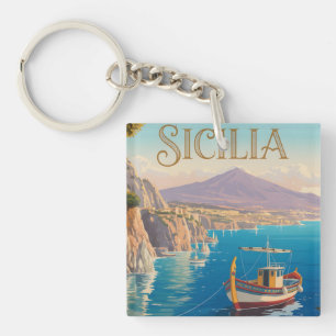 Reiseplakat im Vintage-Stil für Sizilien Italien Schlüsselanhänger