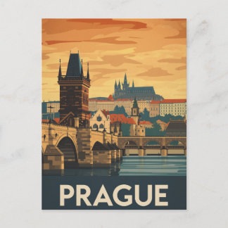 Reiseplakat im Vintage-Stil: Karlsbrücke in Prag Postkarte