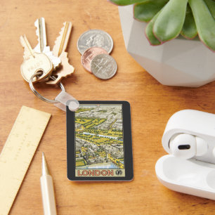 Reiseplakat im Vintage-Stil, Luftansicht der Stadt Schlüsselanhänger