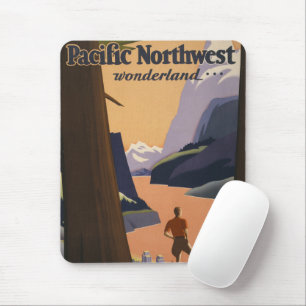 Reiseplakat im Vintage-Stil mit Blick über Berge Mousepad