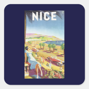 Reiseplakat im Vintage-Stil, Nizza, Französische R Quadratischer Aufkleber
