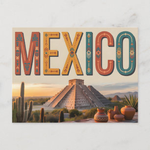 Reiseplakat im Vintage-Stil von Mexiko mit Pyramid Postkarte