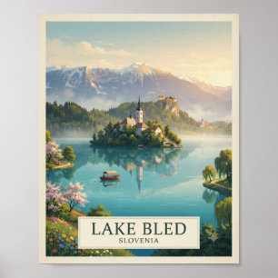 Reiseplakat Lake Bled Slowenien im Vintage-Stil  Poster