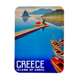 Reiseplakat-Magnet für die Insel Korfu im Vintage- Magnet