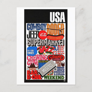 Reiseplakat mit Schlüsselwörtern aus den USA im Vi Postkarte