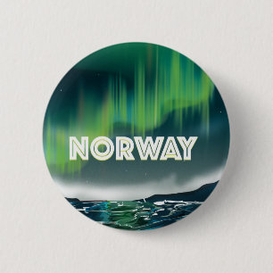 Reiseplakat Norwegen Aurora Nordlichter Button