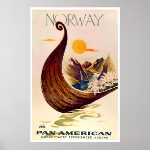 Reiseplakat Norwegen Vintage Norwegische Kunst Ret Poster