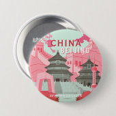 Reiseplakat Peking China | Mintgrün, Rosa Kunst Button (Vorne & Hinten)