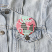 Reiseplakat Peking China | Mintgrün, Rosa Kunst Button (Beispiel)
