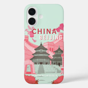 Reiseplakat Peking China Mintgrün, Rosa Kunst iPhone 16 Hülle