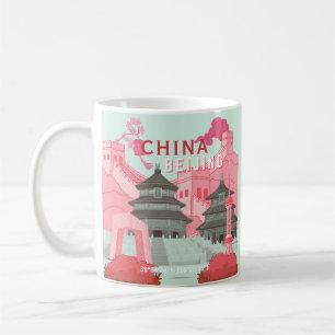 Reiseplakat Peking China Mintgrün, Rosa Kunst Kaffeetasse