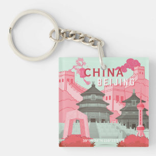 Reiseplakat Peking China Mintgrün, Rosa Kunst Schlüsselanhänger