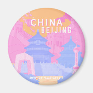 Reiseplakat Peking China   Rosa & Blau Pastell Magnet