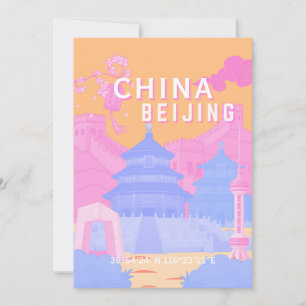Reiseplakat Peking China Rosa & Blaue Pastellfar Dankeskarte