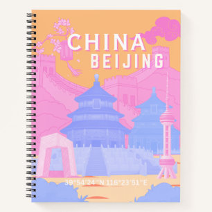 Reiseplakat Peking China Rosa & Blaue Pastellfar Notizblock