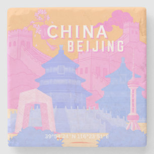 Reiseplakat Peking China Rosa & Blaue Pastellfar Steinuntersetzer