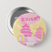 Reiseplakat Peking China | Rosa & Gelbe Kunst Button (Vorne & Hinten)