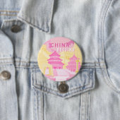 Reiseplakat Peking China | Rosa & Gelbe Kunst Button (Beispiel)