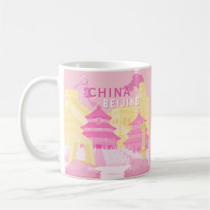 Reiseplakat Peking China   Rosa & Gelbe Kunst Kaffeetasse