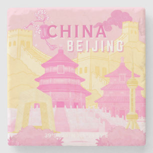 Reiseplakat Peking China Rosa & Gelbe Kunst Steinuntersetzer