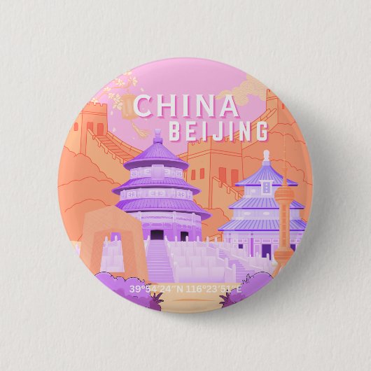 Reiseplakat Peking China | Rosa & Lavendel Kunst Button (Vorderseite)
