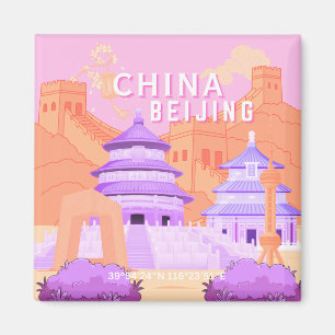 Reiseplakat Peking China Rosa & Lavendel Kunst Magnet