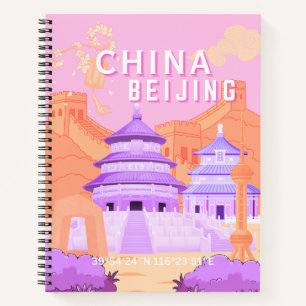 Reiseplakat Peking China Rosa & Lavendel Kunst Notizblock