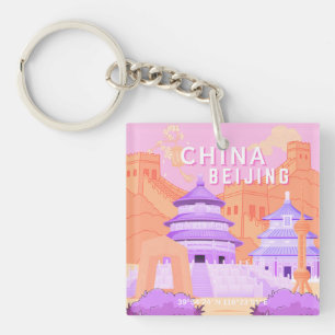 Reiseplakat Peking China Rosa & Lavendel Kunst Schlüsselanhänger