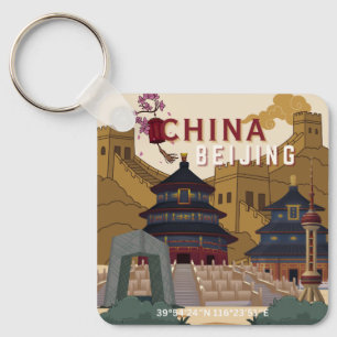 Reiseplakat Peking China Vintage-Illustration Schlüsselanhänger