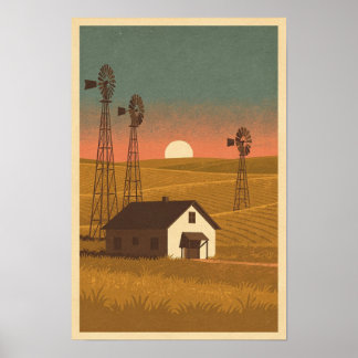 Reiseplakat 'Prairie Windmills at Dusk' Poster