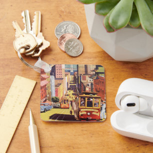 Reiseplakat San Francisco Kabelstraßenbahnen im Vi Schlüsselanhänger