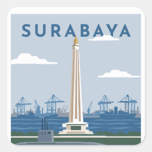 Reiseplakat Surabaya Indonesien Quadratischer Aufkleber