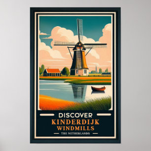 Reiseplakat Vintage Kinderdijk-Windmühlen Poster