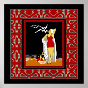 Reiseplakat Vintage New York Rote Schwimmer Poster