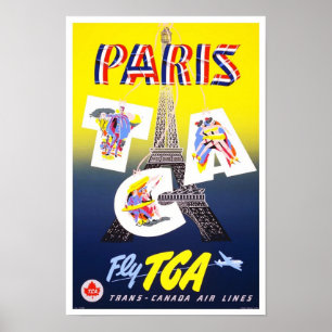 Reiseplakat Vintage Paris Frankreich Fluglinien Poster