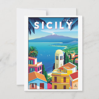 Reiseplakat Vintage Sizilien Flachkarte - SICILIA Mitteilungskarte