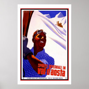 Reiseplakat Vintage Val d Aosta Italien Skifahren Poster