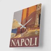 Reiseplakat von Vesuv und der Bucht von Neapel Quadratische Wanduhr (Winkel)