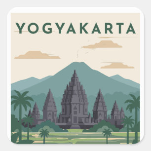 Reiseplakat Yogyakarta Indonesien Quadratischer Aufkleber