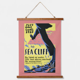Reiseplakat zur Förderung von Sea Cliff, Long Isla Wandteppich Mit Holzrahmen