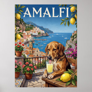 Reiseplakate im Vintage-Stil   Amalfi Italien Hund Poster
