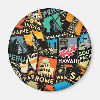 Reiseplakate Retro Vintage Europa asia usa Magnet