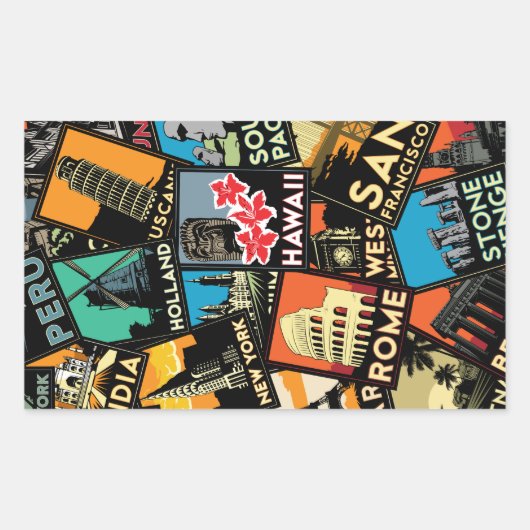 Reiseplakate Retro Vintage Europa asia usa Rechteckiger Aufkleber (Vorderseite)