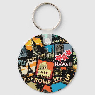 Reiseplakate Retro Vintage Europa asia usa Schlüsselanhänger