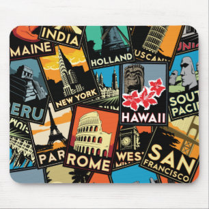 Reiseplakate Retro Vintage Europa Asien USA Mousepad