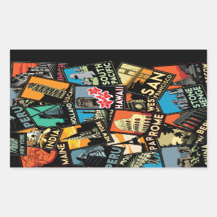 Reiseplakate Retro Vintage Europa Asien USA Rechteckiger Aufkleber