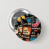 Reiseplakate retro Vintages Europa Asien USA Button (Vorne & Hinten)