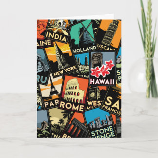 Reiseplakate retro Vintages Europa Asien USA Karte
