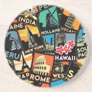 Reiseplakate retro Vintages Europa Asien USA Sandstein Untersetzer